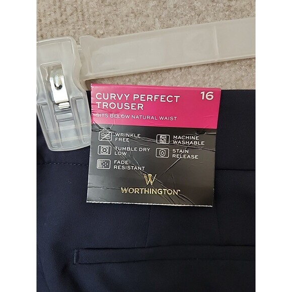 Worthington Curvy Fit Perfect Trouser Dress Pants Womens 16 Navy Blue Career NEW - Picture 8 of 11